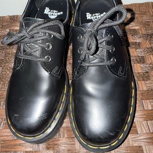 Dr. Martens 1461 Smooth Black Leather Platform Oxfords with Yellow Stitching